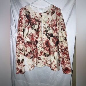 J Jill Floral 3 top button cardigan